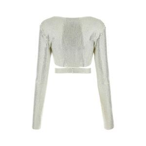 ANDREADAMO Embellished Long Sleeve Crop Top Women WHITE T-Shirts & Tops